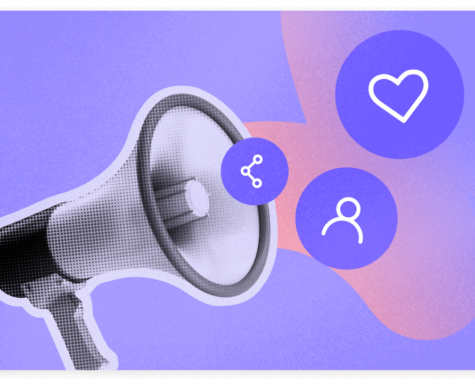 Your Guide to the Elements Affiliate Program: A purple background with a megaphone on it.